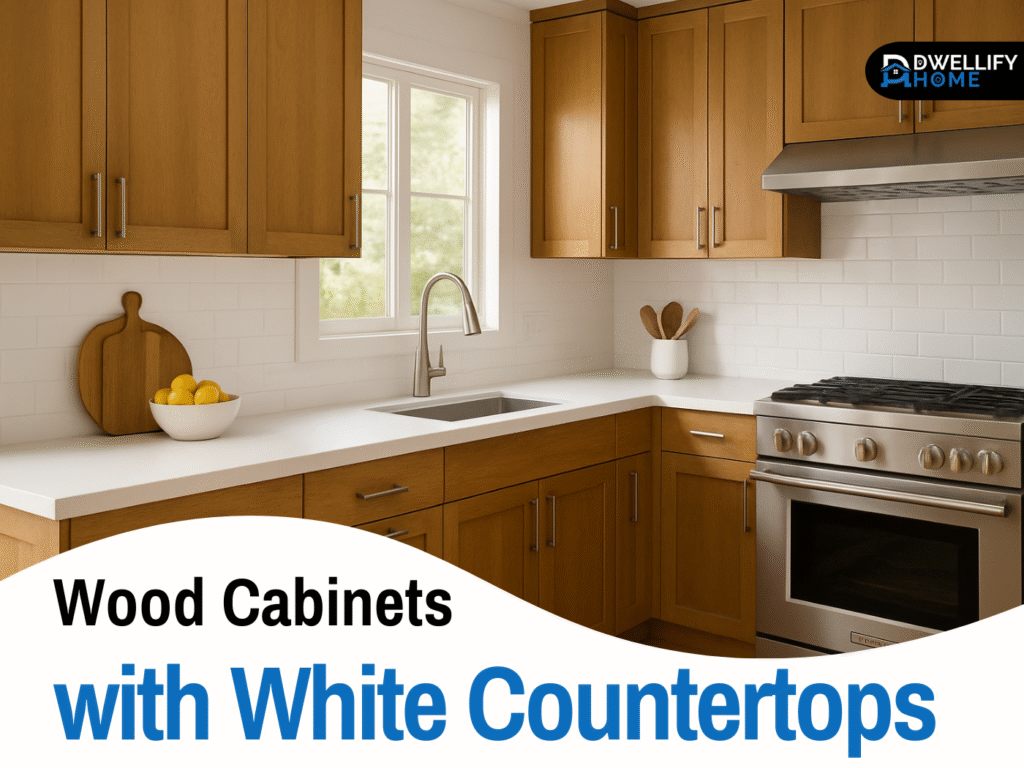 Wood Cabinets with White Countertops