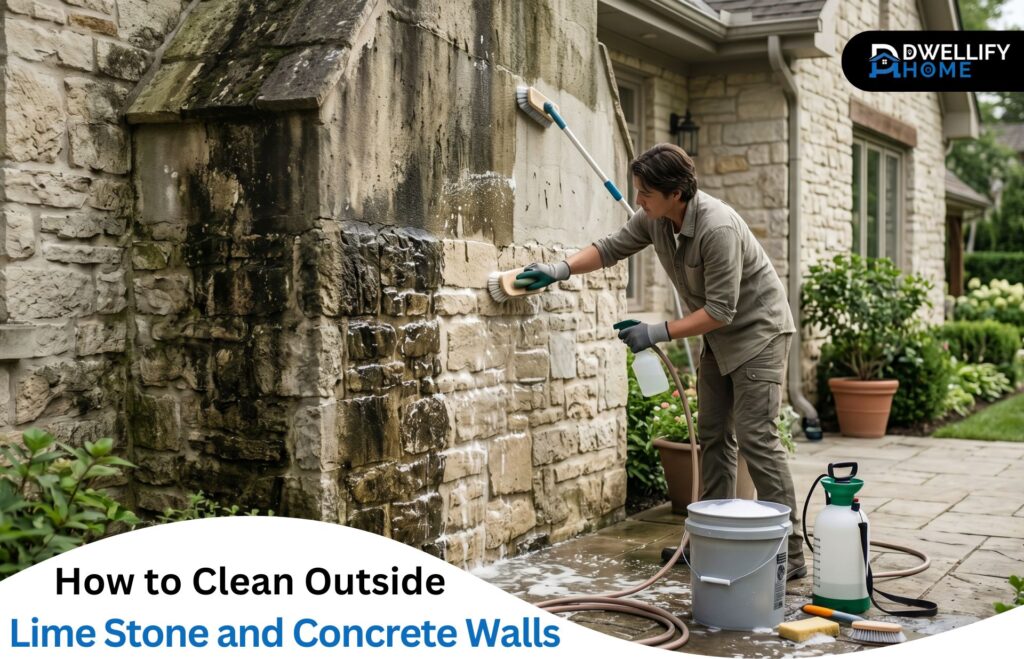 how to clean outside lime stone and concrete walls