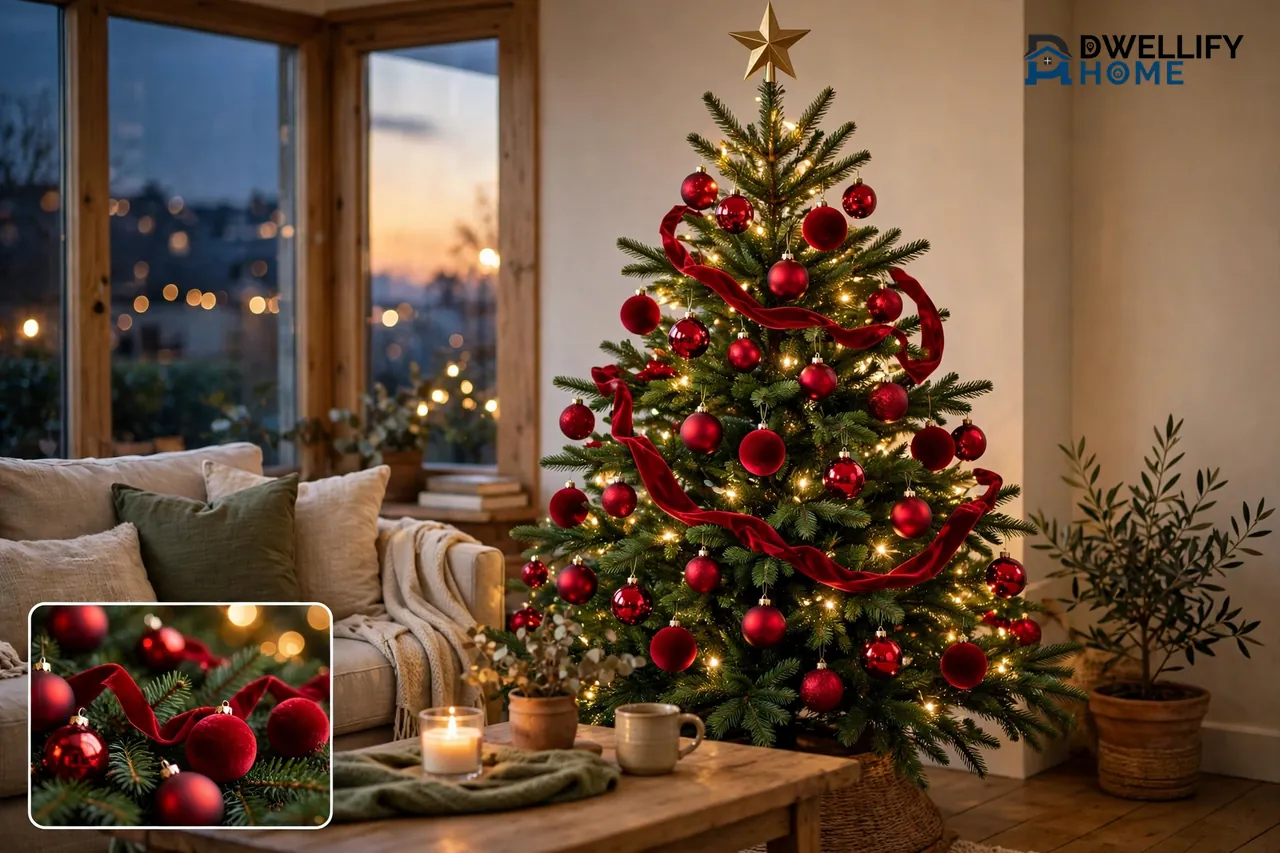 Christmas Tree With Green and Red Decorations