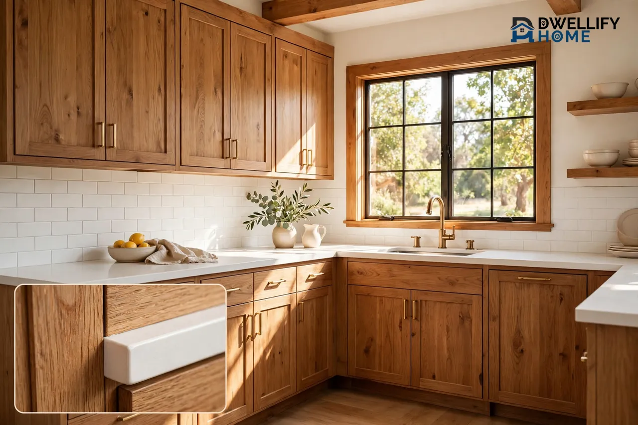 Wood Cabinets with White Countertops: Warm, Bright Kitchen Ideas