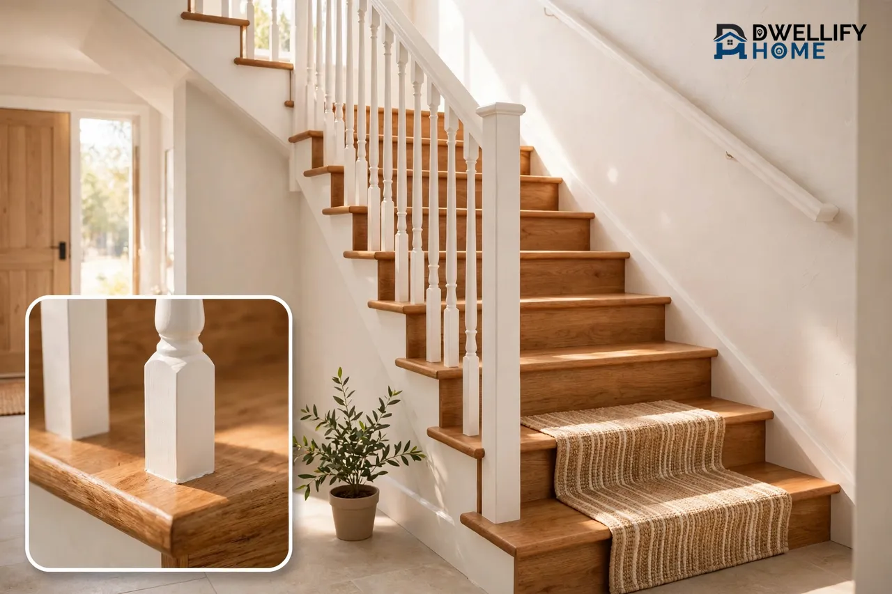 Wooden Stairs with White Railing Ideas That Brighten Any Home