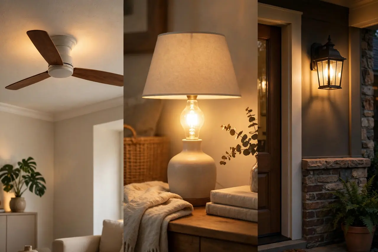 Ceiling fan, LED lamp and porch light — the loads a timer switch can run